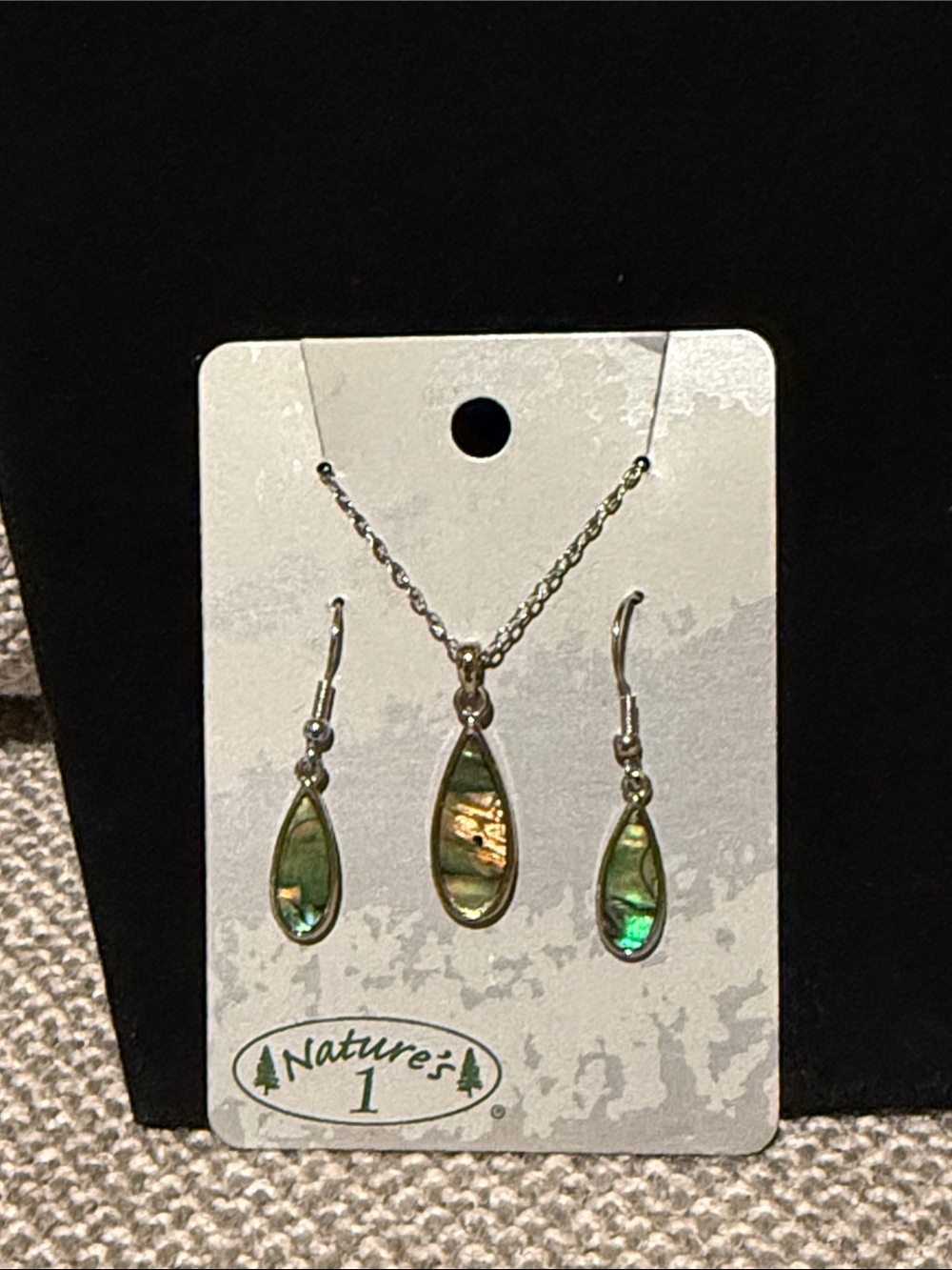 Green Abalone Teardrop Necklace and Earring Set